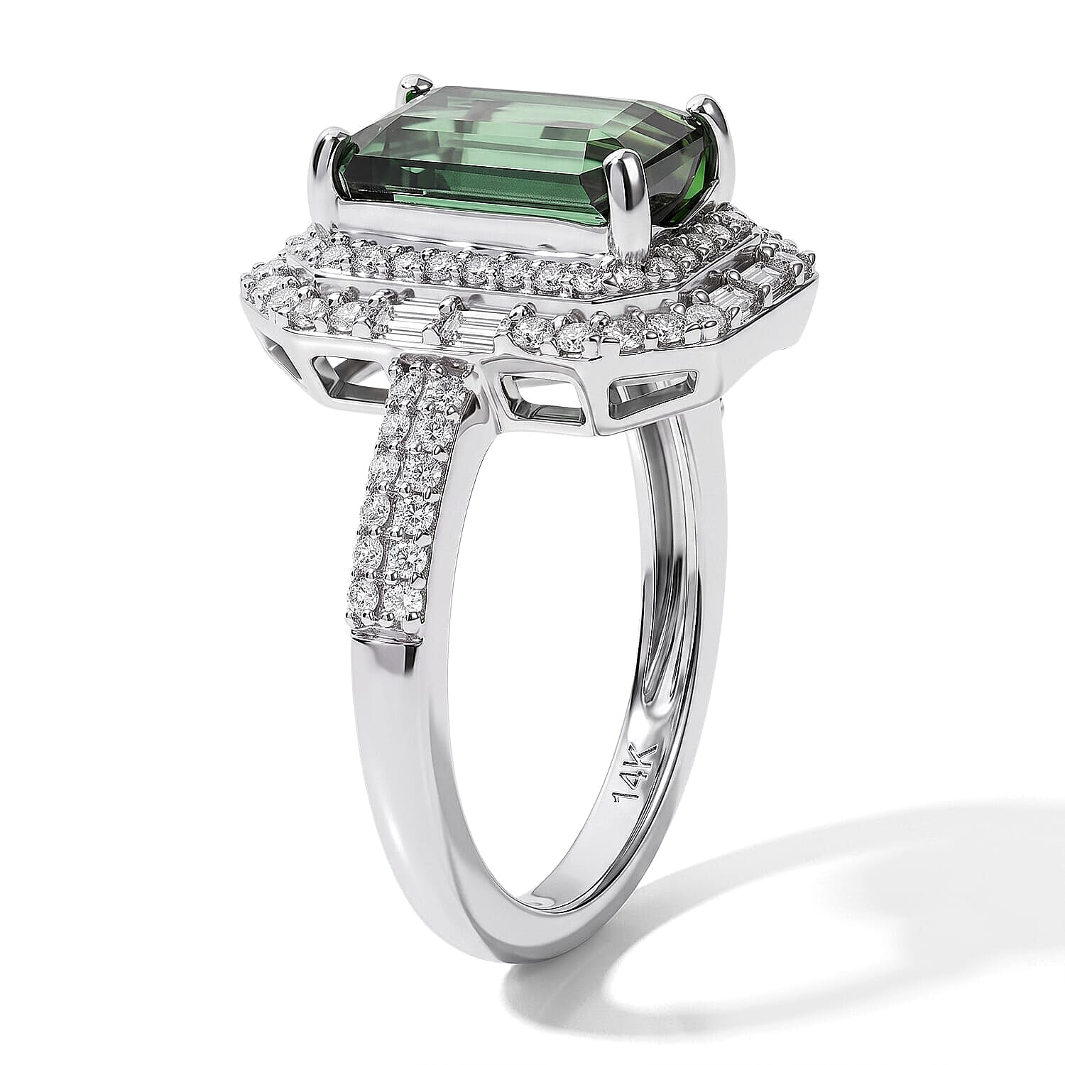 Luxoro AAA Mint Tourmaline and Diamond I2 3.80 ctw Halo Majesty Ring in 14K White Gold (Size 5.0)
