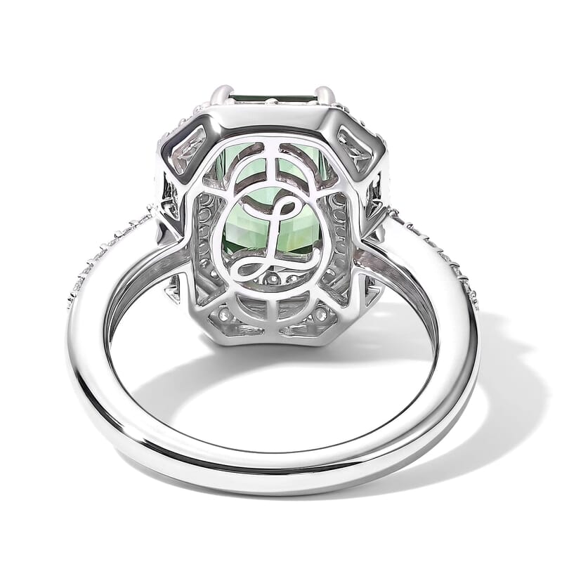 Luxoro AAA Mint Tourmaline and Diamond I2 3.80 ctw Halo Majesty Ring in 14K White Gold (Size 5.0)