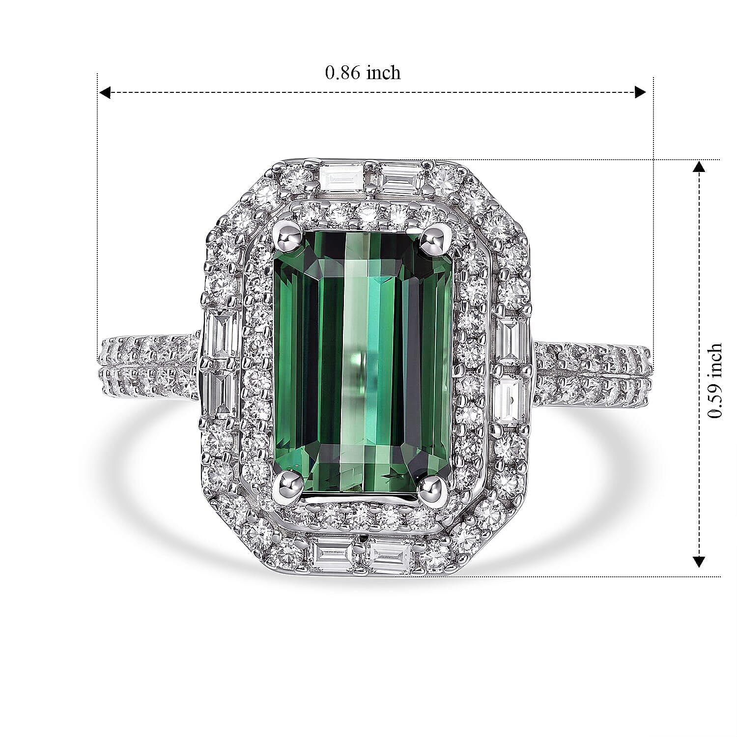 Luxoro AAA Mint Tourmaline and Diamond I2 3.80 ctw Halo Majesty Ring in 14K White Gold (Size 5.0)