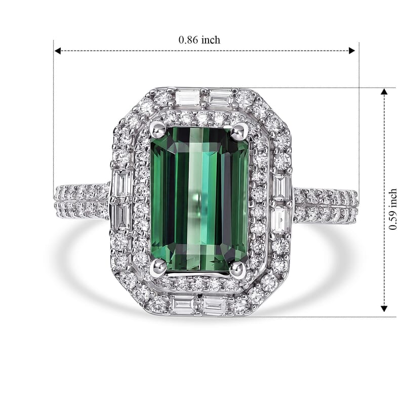 Luxoro AAA Mint Tourmaline and Diamond I2 3.80 ctw Halo Majesty Ring in 14K White Gold (Size 5.0)