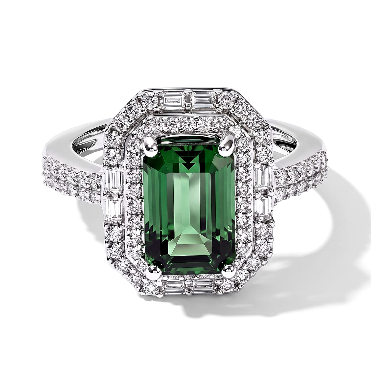 Luxoro AAA Arquiana Mint Tourmaline and Diamond I2 3.80 ctw Halo Majesty Ring in 14K White Gold (Size 6.0)