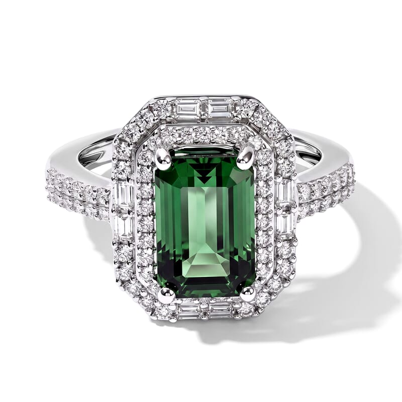 Luxoro AAA Arquiana Mint Tourmaline and Diamond I2 3.80 ctw Halo Majesty Ring in 14K White Gold (Size 6.0)