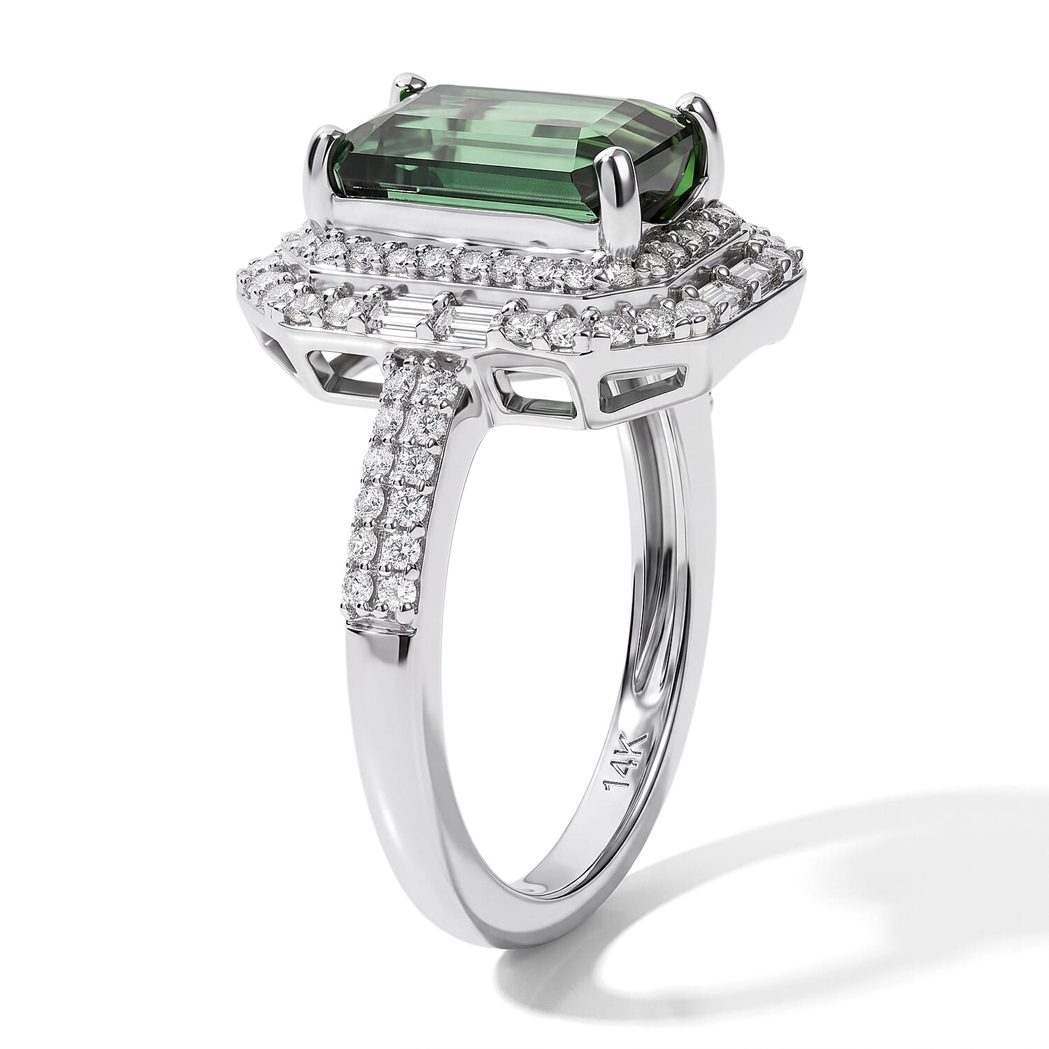 Luxoro AAA Arquiana Mint Tourmaline and Diamond I2 3.80 ctw Halo Majesty Ring in 14K White Gold (Size 6.0)