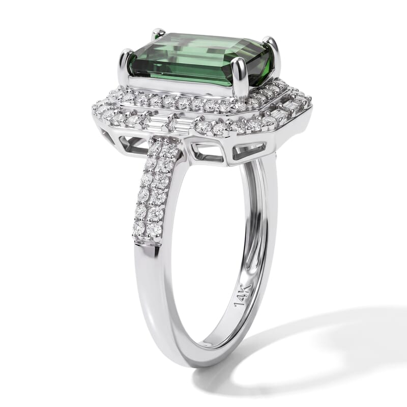 Luxoro AAA Arquiana Mint Tourmaline and Diamond I2 3.80 ctw Halo Majesty Ring in 14K White Gold (Size 6.0)
