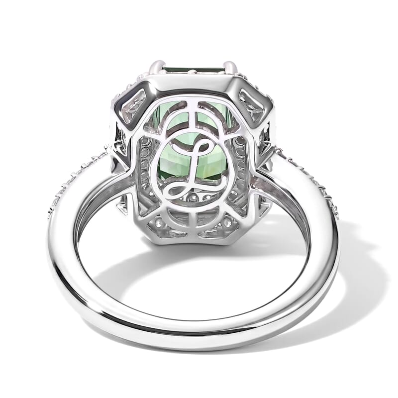 Luxoro AAA Arquiana Mint Tourmaline and Diamond I2 3.80 ctw Halo Majesty Ring in 14K White Gold (Size 6.0)