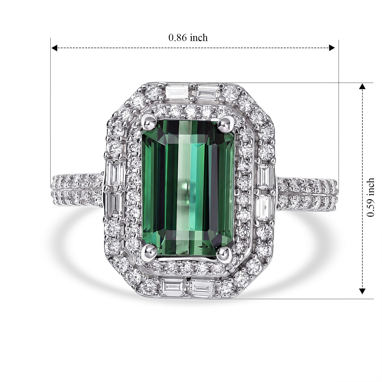 Luxoro AAA Arquiana Mint Tourmaline and Diamond I2 3.80 ctw Halo Majesty Ring in 14K White Gold (Size 6.0)