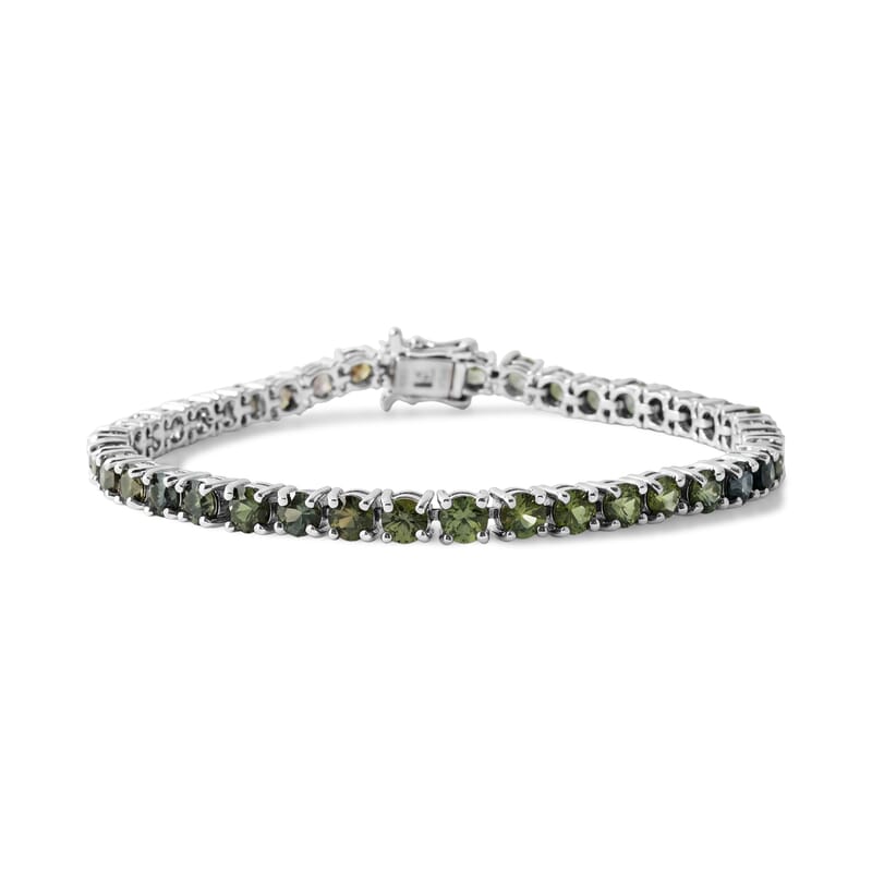D'Joy Premium Shades of Natural Australian Sapphire 13.90 ctw Spectrum Line Bracelet in Rhodium Over Sterling Silver (6.50 In)