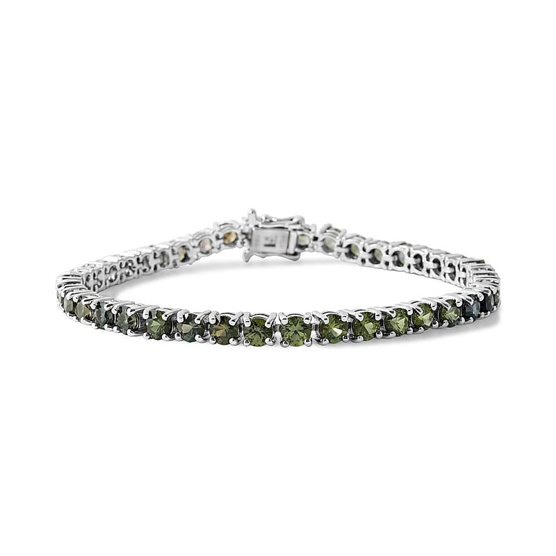 D'Joy Premium Shades of Natural Australian Sapphire 13.90 ctw Bracelet in Rhodium Over Sterling Silver (6.50 In)