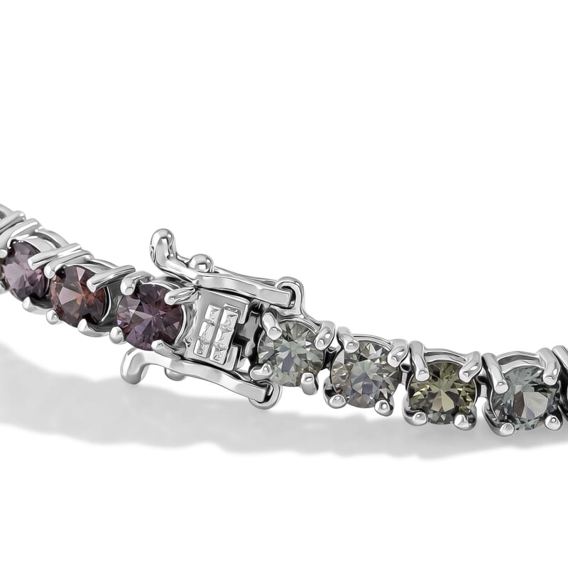 D'Joy Premium Shades of Natural Australian Sapphire 13.90 ctw Spectrum Line Bracelet in Rhodium Over Sterling Silver (6.50 In)