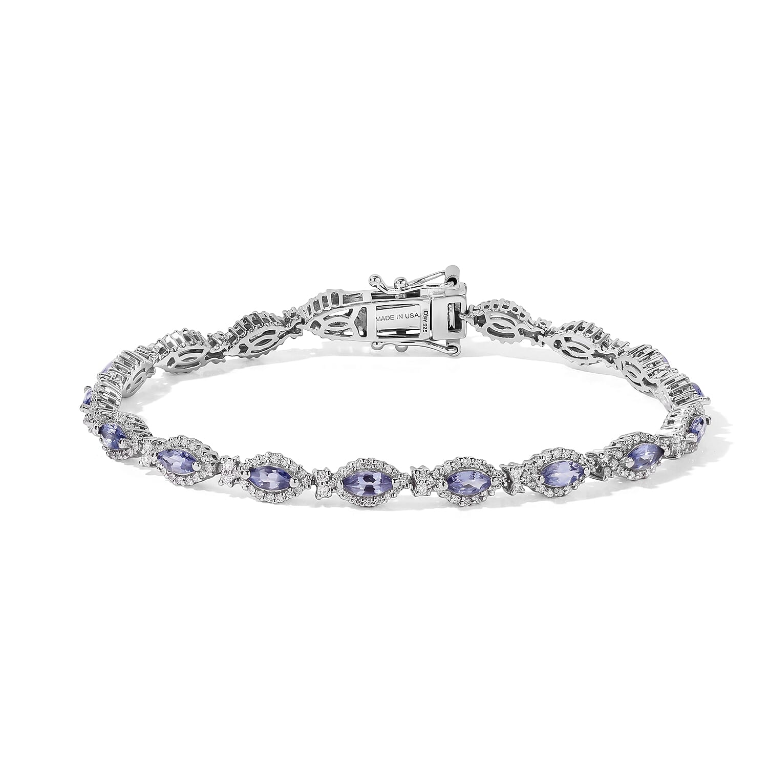 D'Joy Premium Tanzanite and Moissanite 3.70 ctw Bracelet in Rhodium Over Sterling Silver (6.50 In)