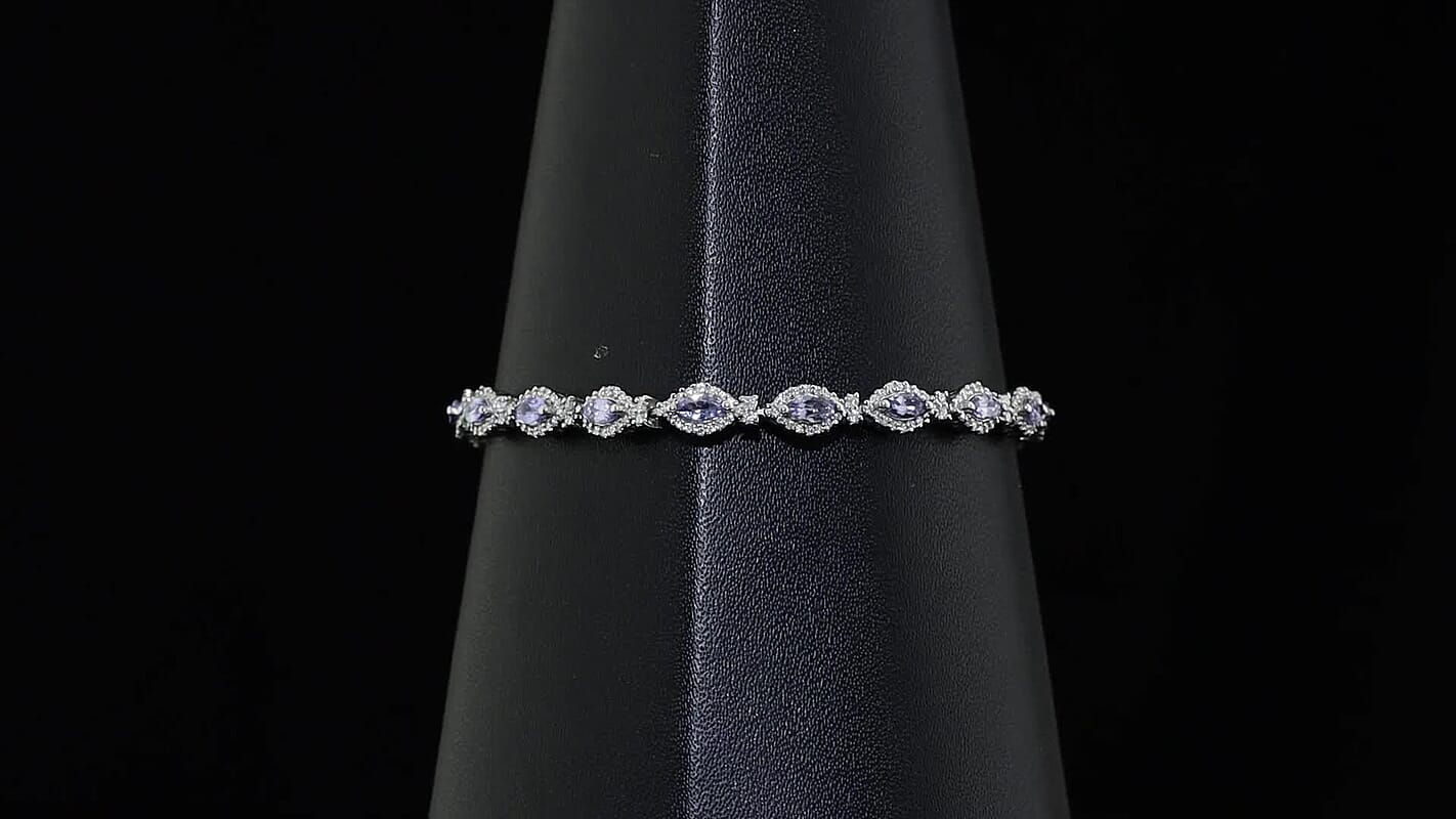 D'Joy Premium Tanzanite, Moissanite Bracelet in Rhodium Over Sterling Silver (6.50 In) 3.70 ctw