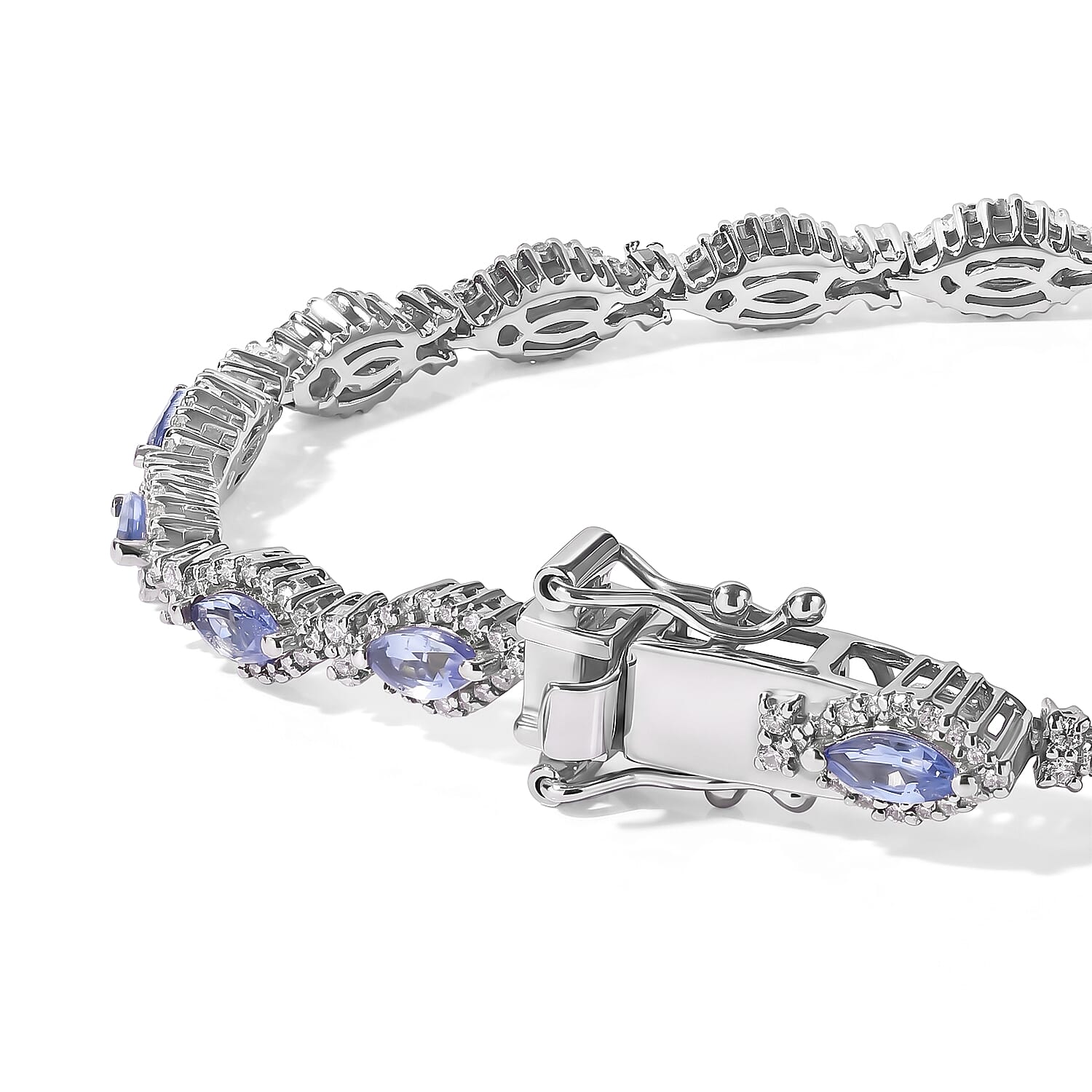 D'Joy Premium Tanzanite and Moissanite 3.70 ctw Bracelet in Rhodium Over Sterling Silver (6.50 In)