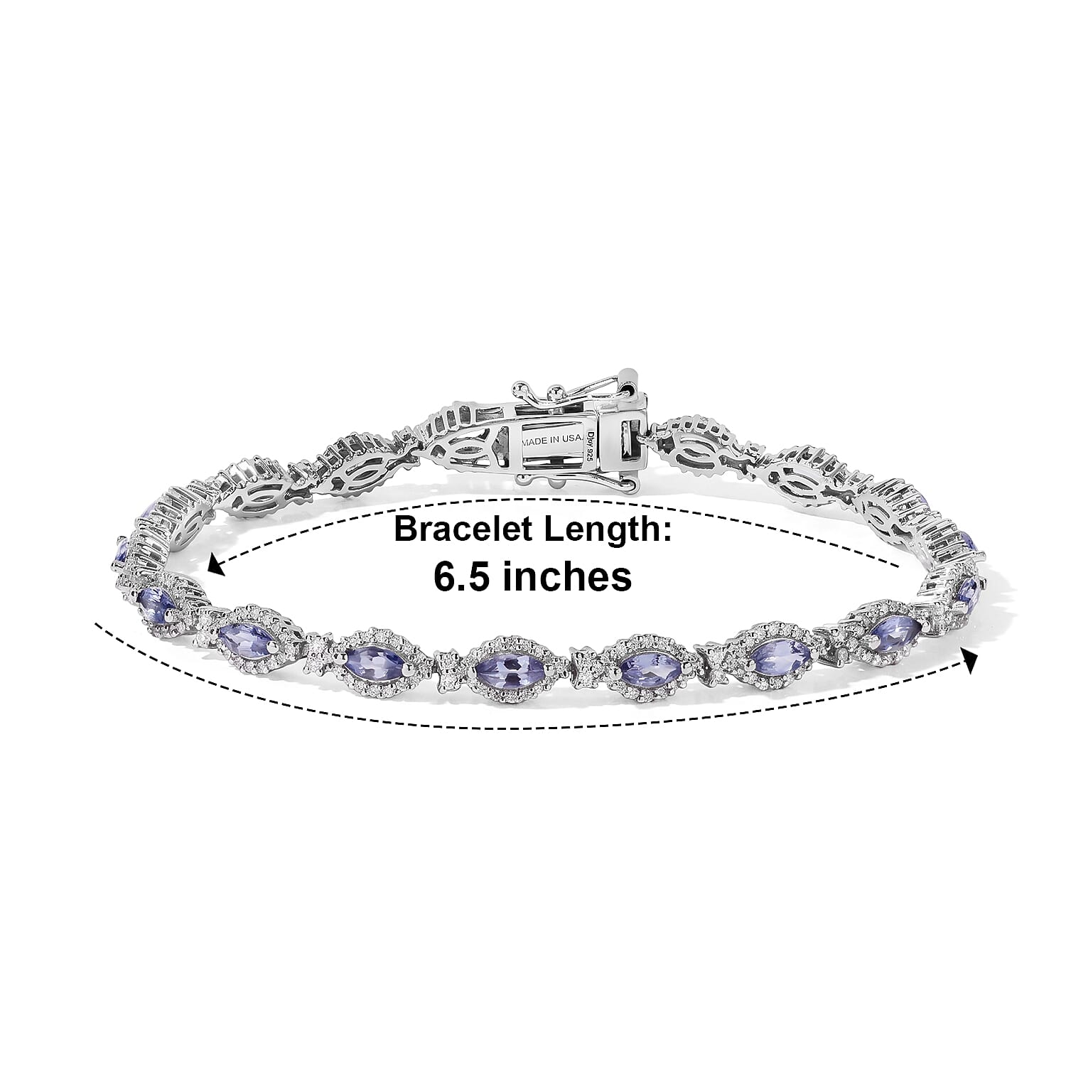 D'Joy Premium Tanzanite and Moissanite 3.70 ctw Bracelet in Rhodium Over Sterling Silver (6.50 In)