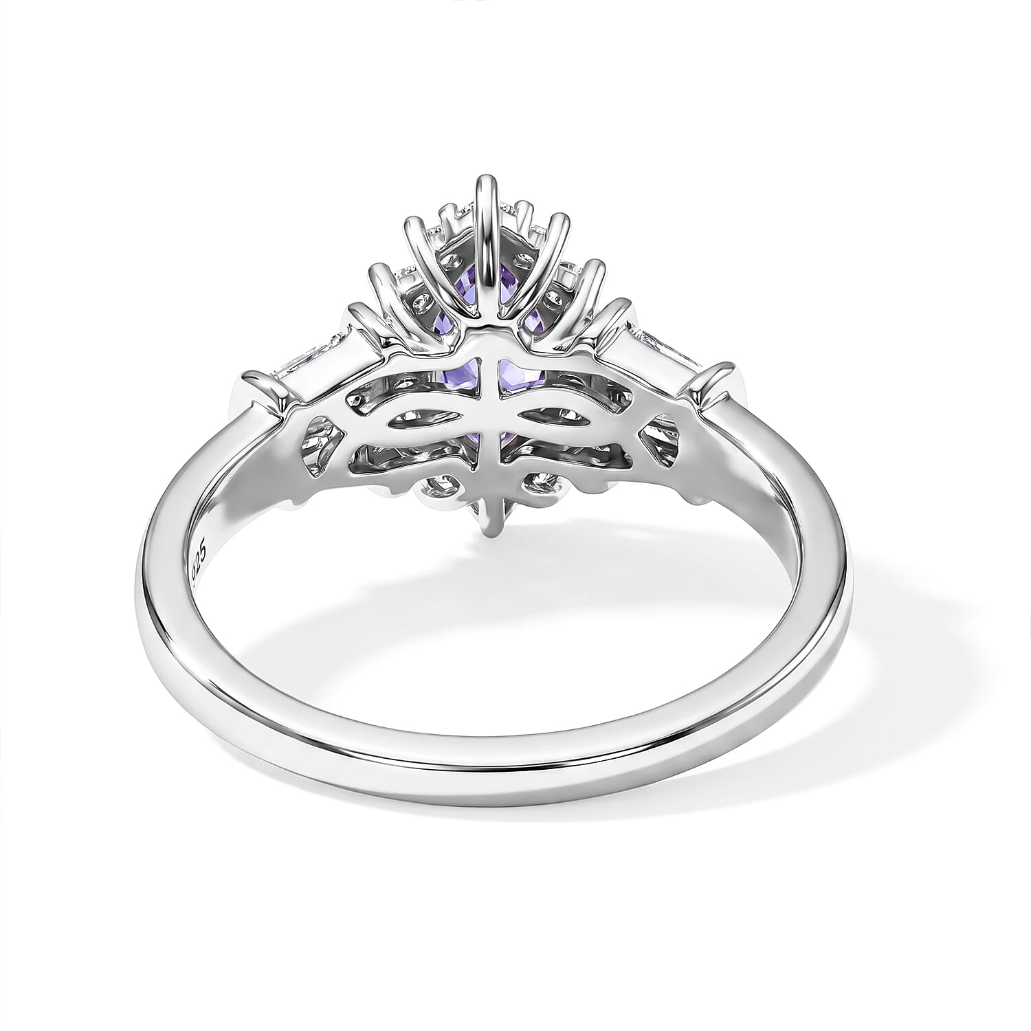 D'Joy Tanzanite and Moissanite 0.80 ctw Fancy Ring in Rhodium Over Sterling Silver (Size 5.0)