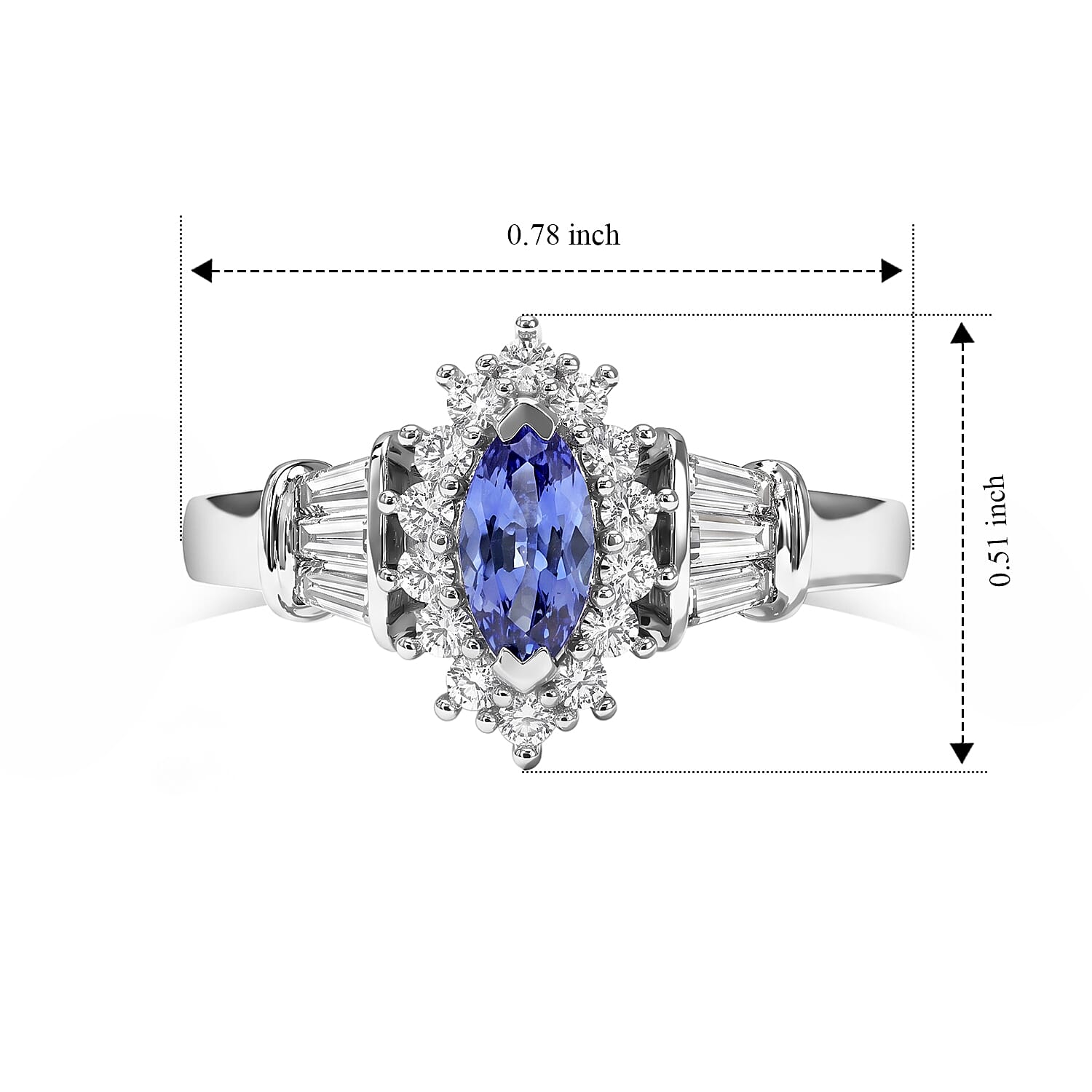 D'Joy Tanzanite and Moissanite 0.80 ctw Fancy Ring in Rhodium Over Sterling Silver (Size 5.0)
