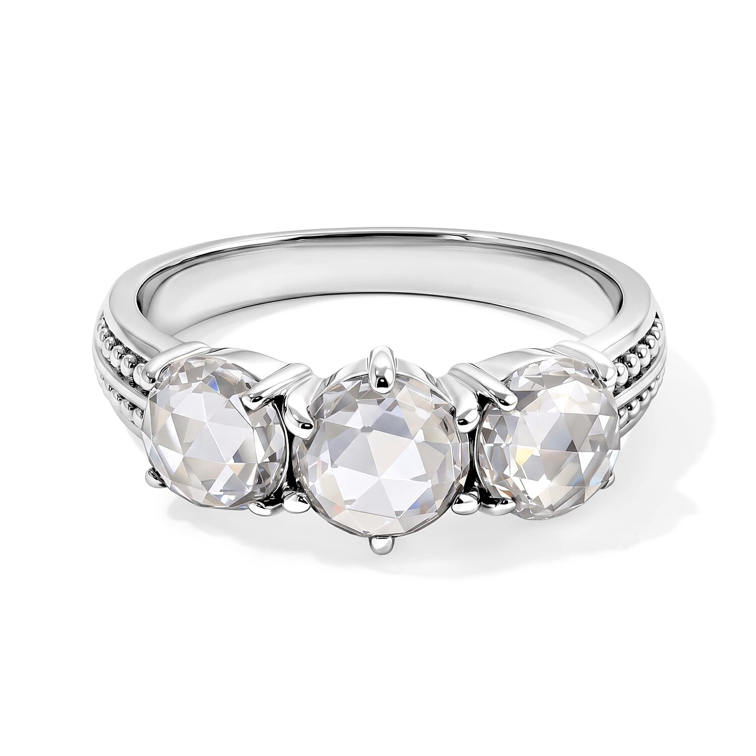 EverTrue Simulated Diamond 3 Stone Ring in Stainless Steel (Size 5.0)