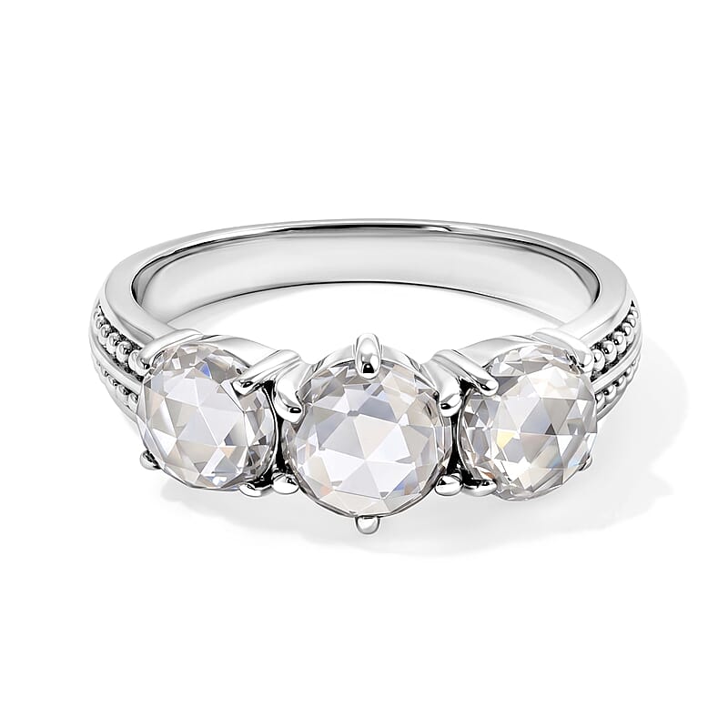 EverTrue Simulated Diamond 3 Stone Ring in Stainless Steel (Size 5.0)