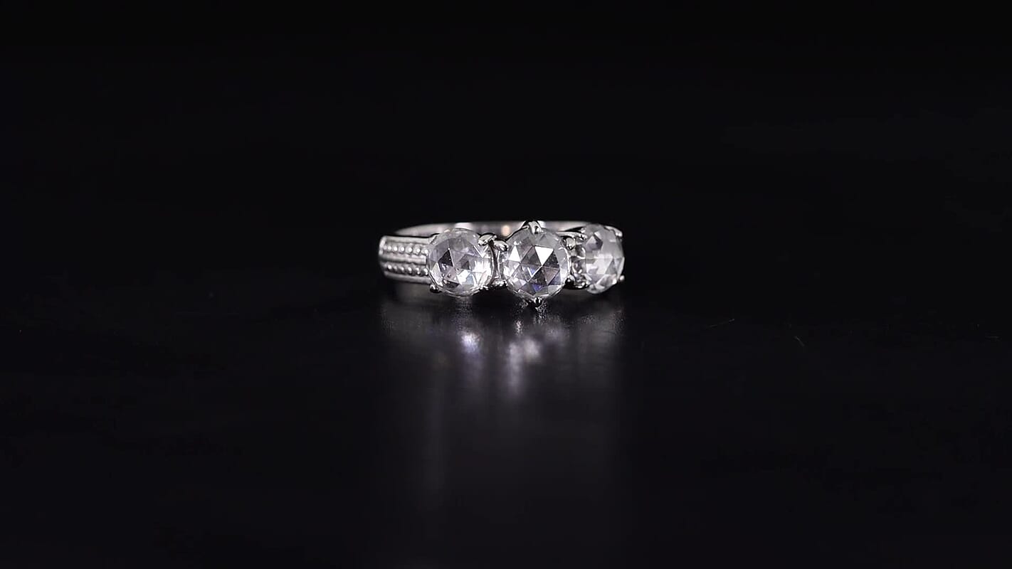EverTrue Simulated Diamond 3- Stone Ring in Stainless Steel (Size 5.0)