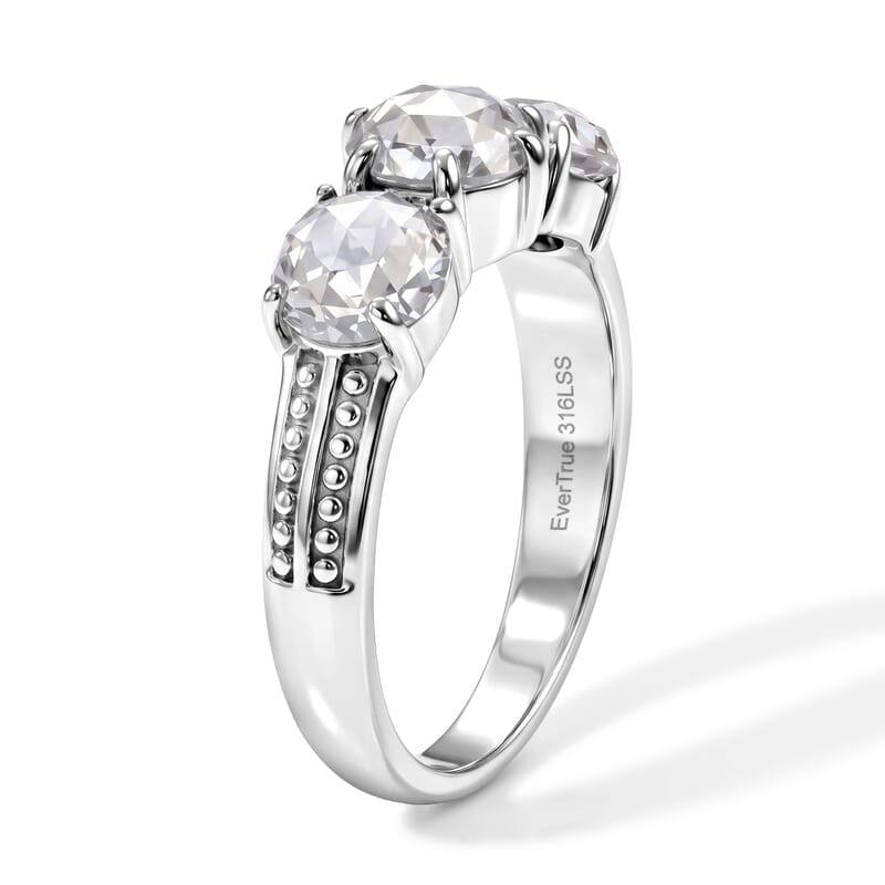 EverTrue Simulated Diamond 3 Stone Ring in Stainless Steel (Size 5.0)