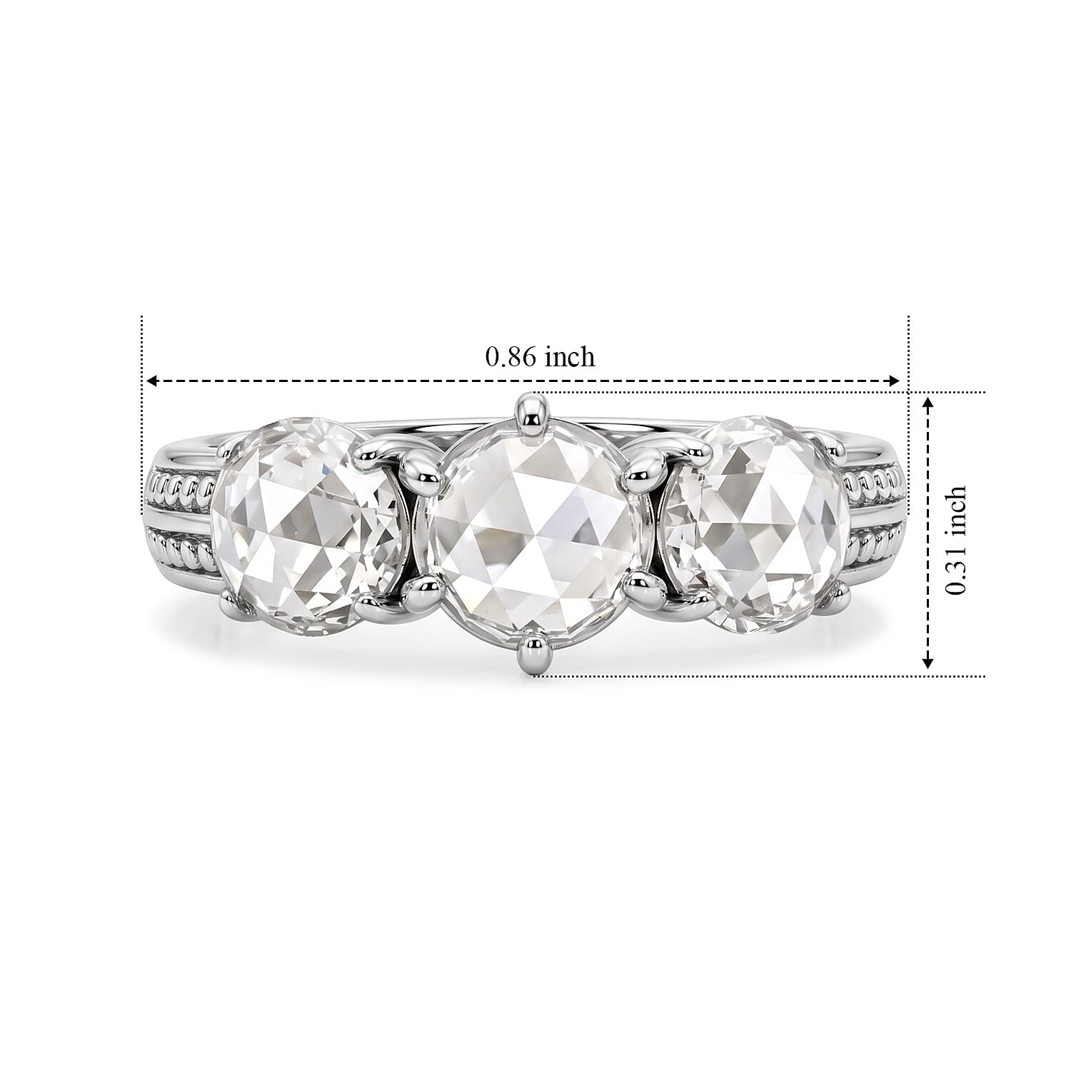 EverTrue Simulated Diamond 3 Stone Ring in Stainless Steel (Size 5.0)