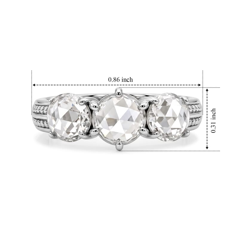EverTrue Simulated Diamond 3 Stone Ring in Stainless Steel (Size 5.0)