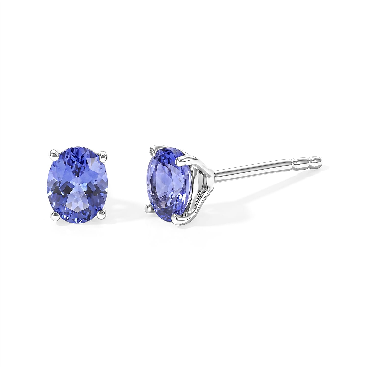 D'Joy Tanzanite 0.80 ctw Stud Earrings in Rhodium Over Sterling Silver