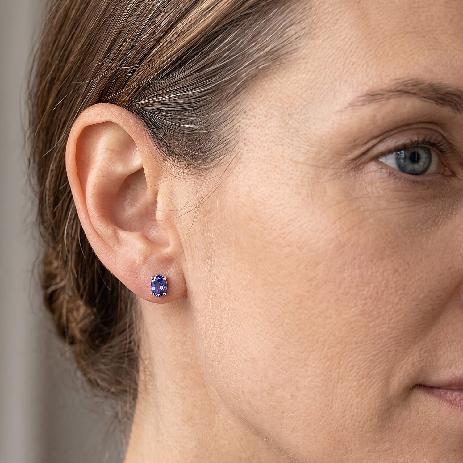D'Joy Tanzanite 0.80 ctw Stud Earrings in Rhodium Over Sterling Silver
