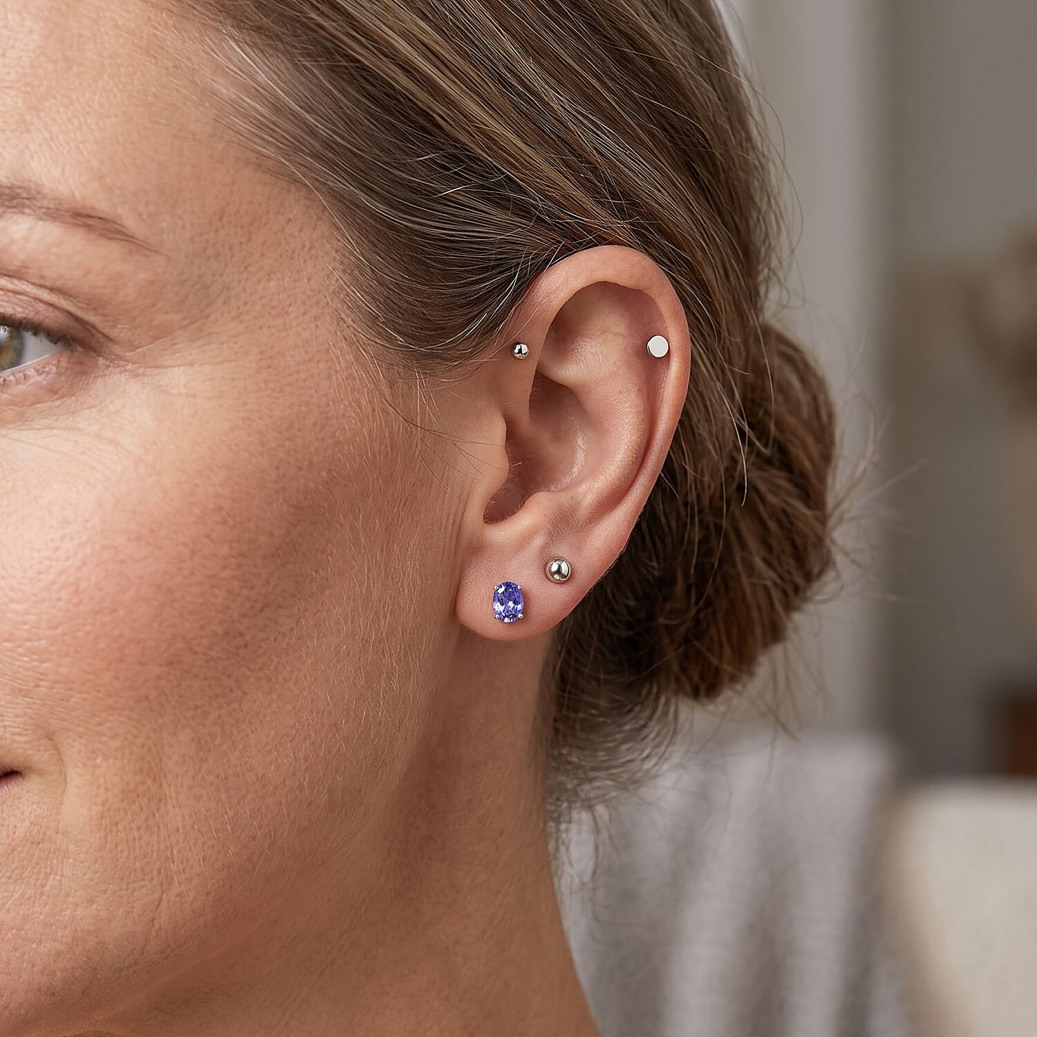 D'Joy Tanzanite 0.80 ctw Stud Earrings in Rhodium Over Sterling Silver