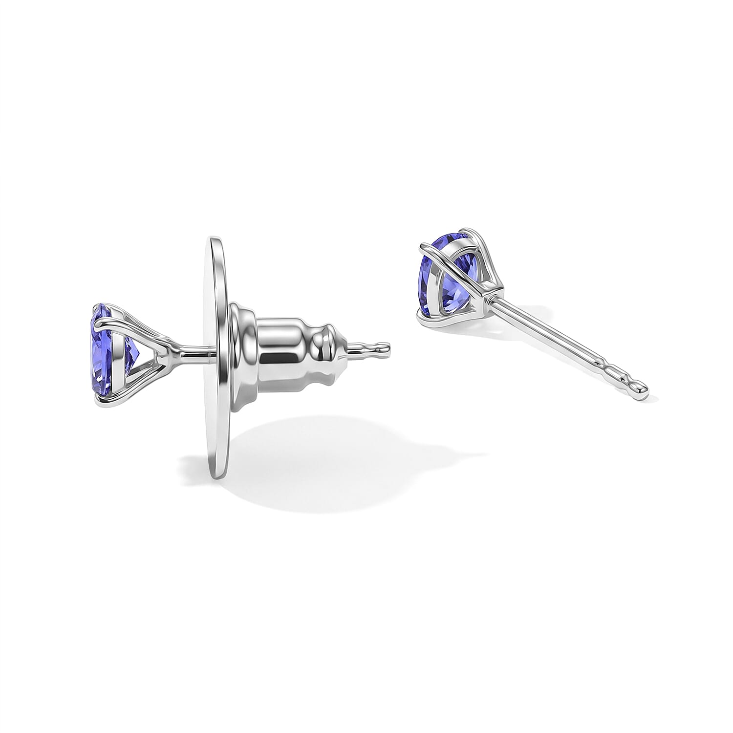 D'Joy Tanzanite 0.80 ctw Stud Earrings in Rhodium Over Sterling Silver