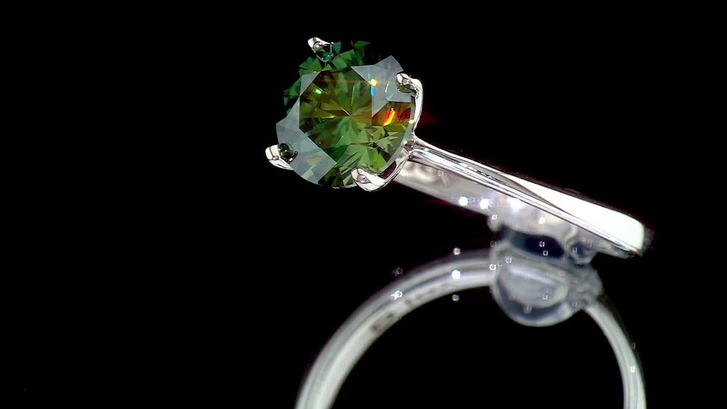 D''Joy Green Moissanite 2.00 ctw Ring in Rhodium Over Sterling Silver (Size 10)