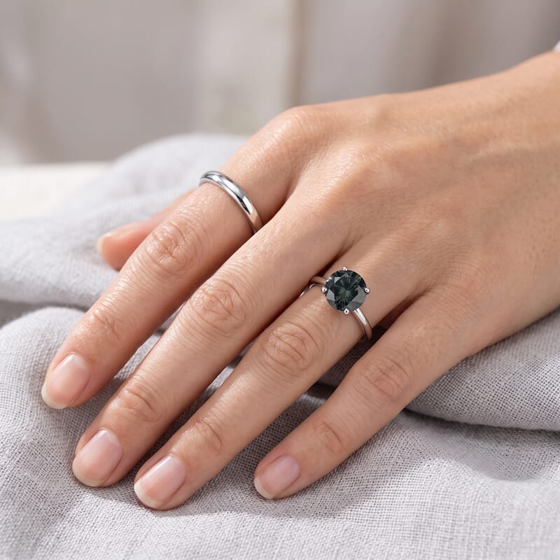 D'Joy Green Moissanite 2.00 ctw Verdant Solitaire Ring in Rhodium Over Sterling Silver (Size 7.0)
