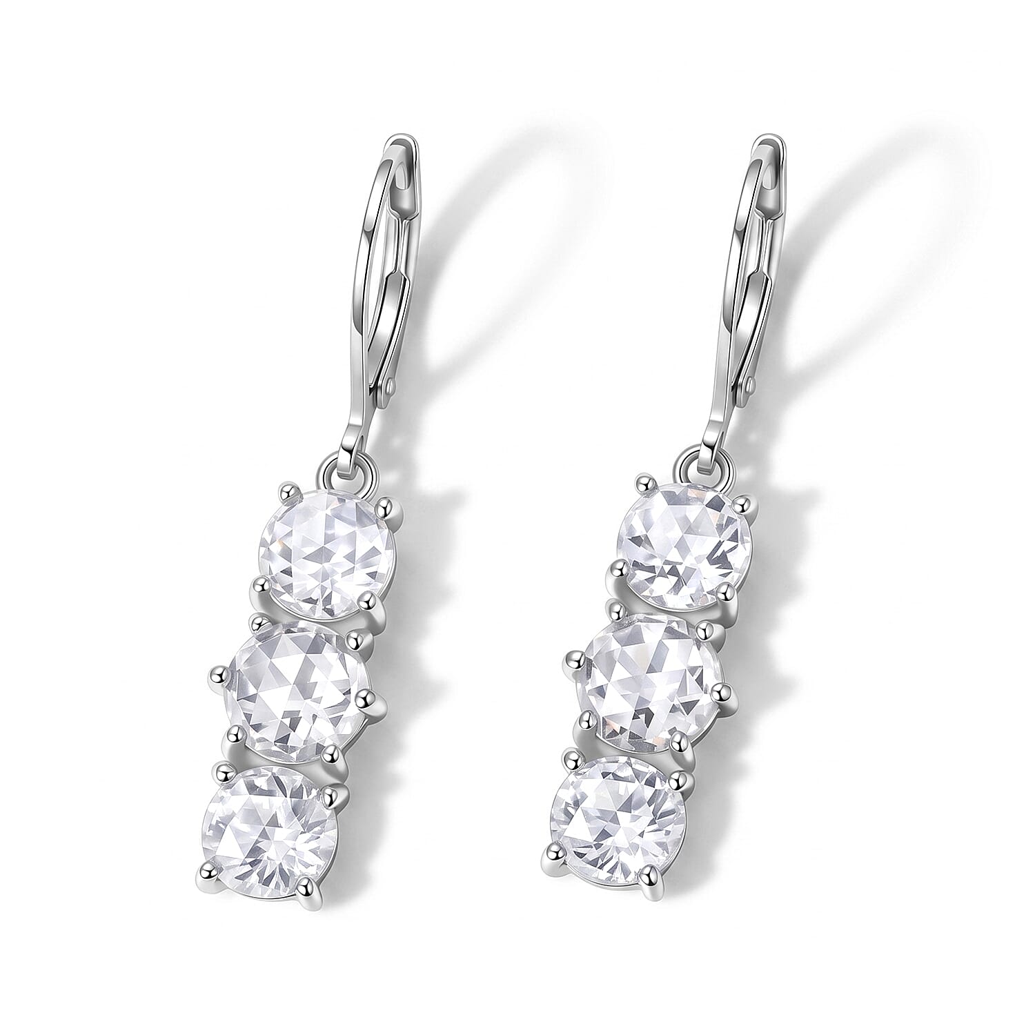 EverTrue Simulated Diamond 3 Stone Lever Back Earrings in Stainless Steel
