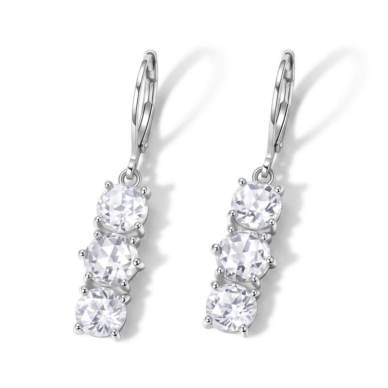 EverTrue Simulated Diamond 3 Stone Lever Back Earrings in Stainless Steel