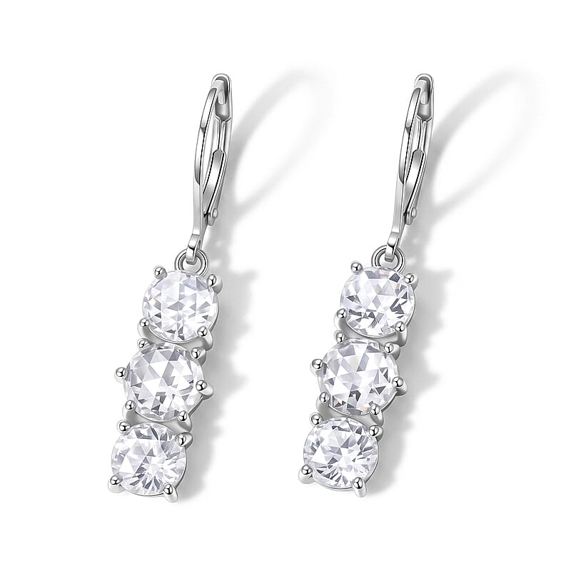 EverTrue Simulated Diamond 3 Stone Lever Back Earrings in Stainless Steel