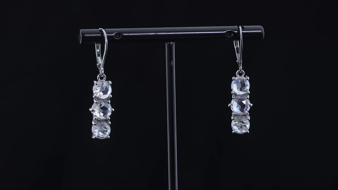 EverTrue Simulated Diamond 3 Stone Lever Back Earrings in Stainless Steel