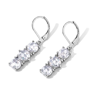 EverTrue Simulated Diamond 3 Stone Lever Back Earrings in Stainless Steel