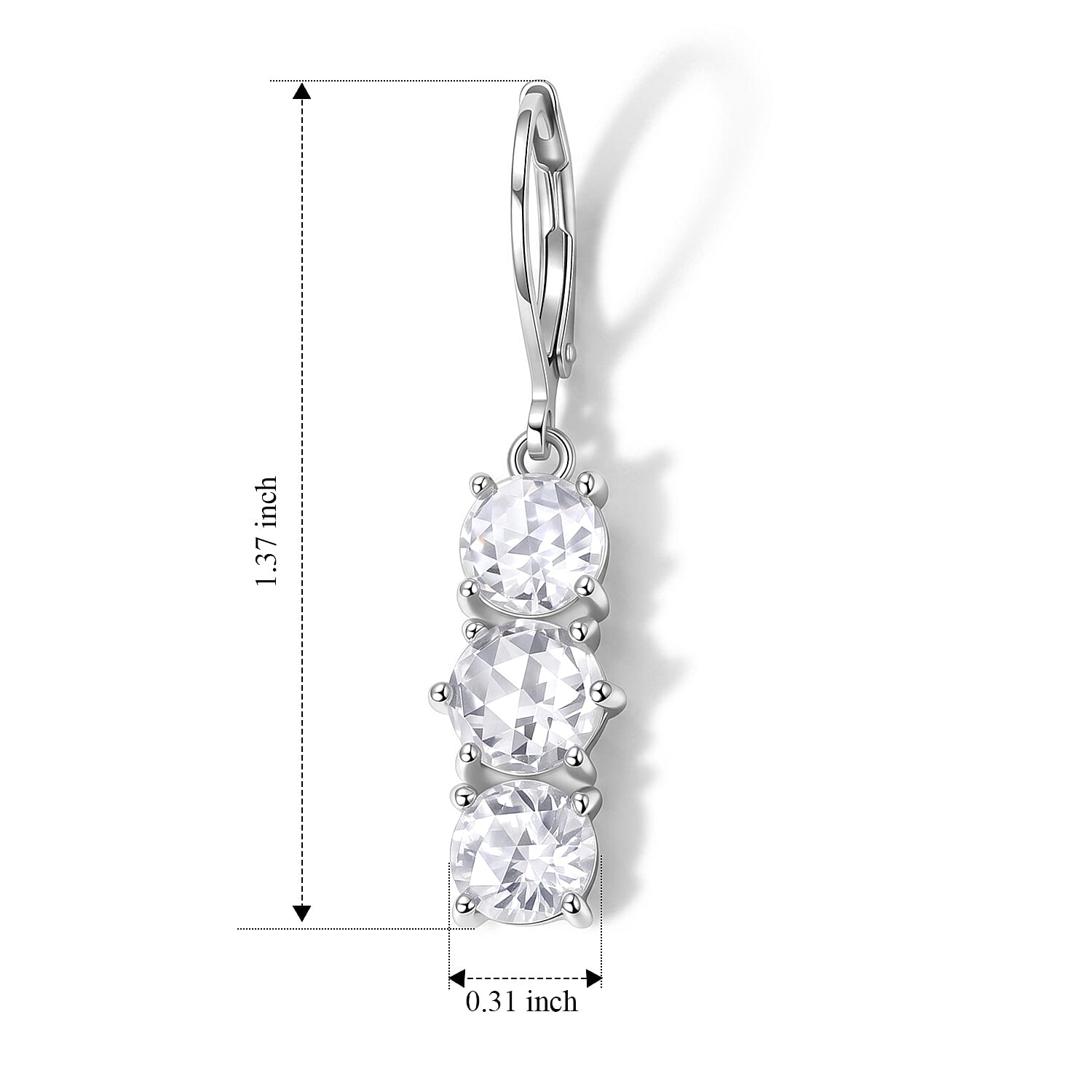 EverTrue Simulated Diamond 3 Stone Lever Back Earrings in Stainless Steel