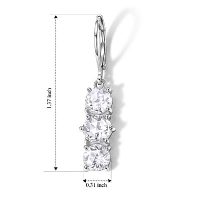 EverTrue Simulated Diamond 3 Stone Lever Back Earrings in Stainless Steel