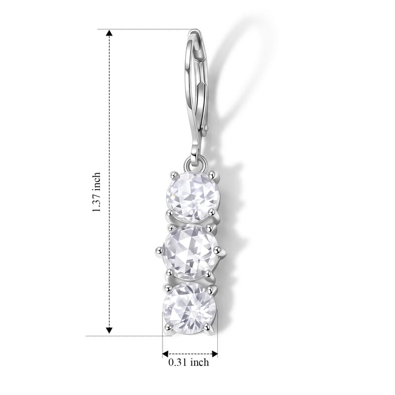 EverTrue Simulated Diamond 3 Stone Lever Back Earrings in Stainless Steel