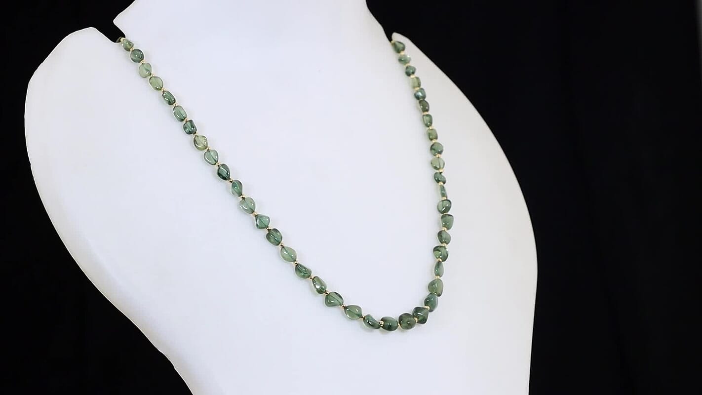 D''Joy Premium Green Apatite 55.00 ctw Necklace in 18K Vermeil Yellow Gold Over Sterling Silver 18 Inches