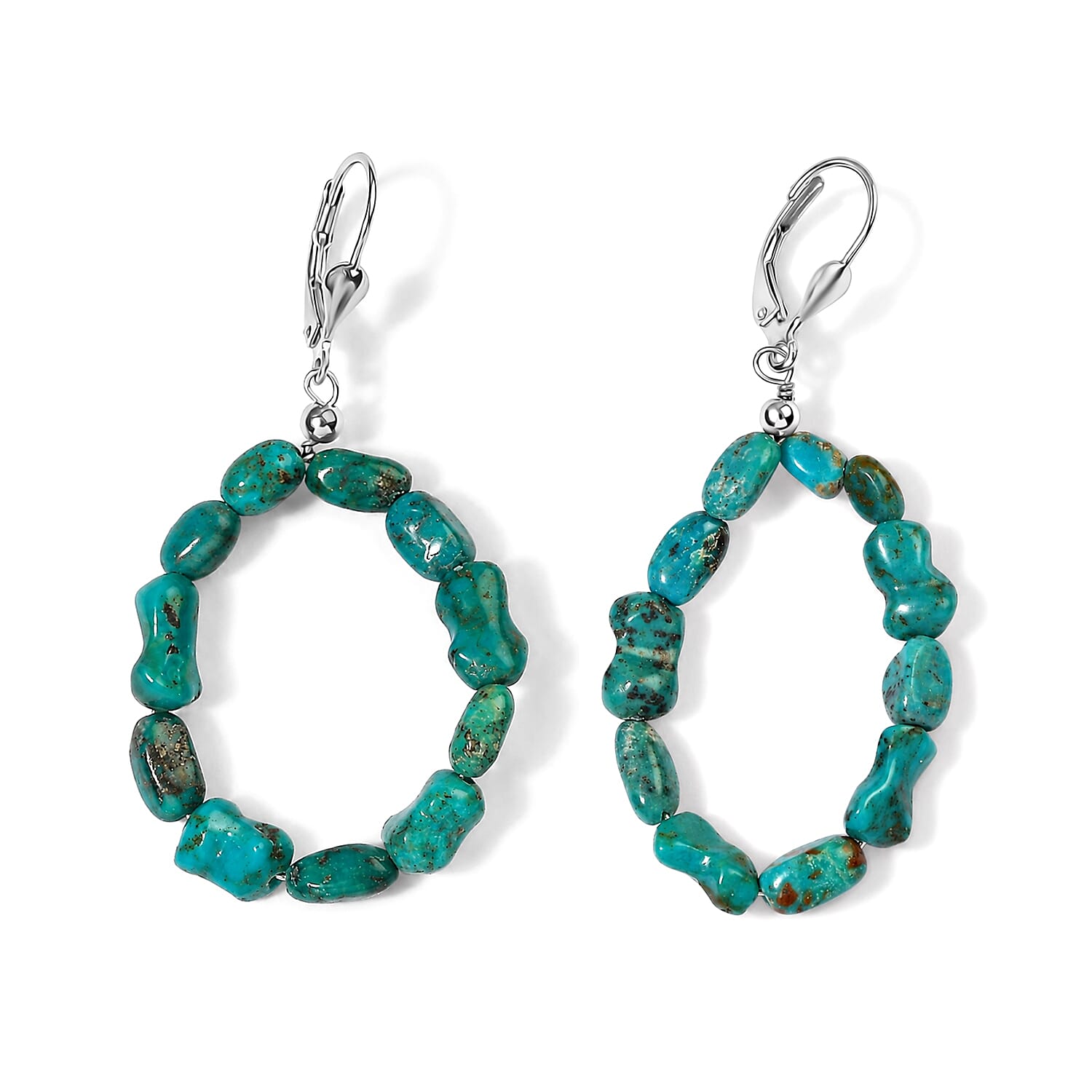 D'Joy Royal Hubei Turquoise 25.00 ctw Earrings in Rhodium Over Sterling Silver