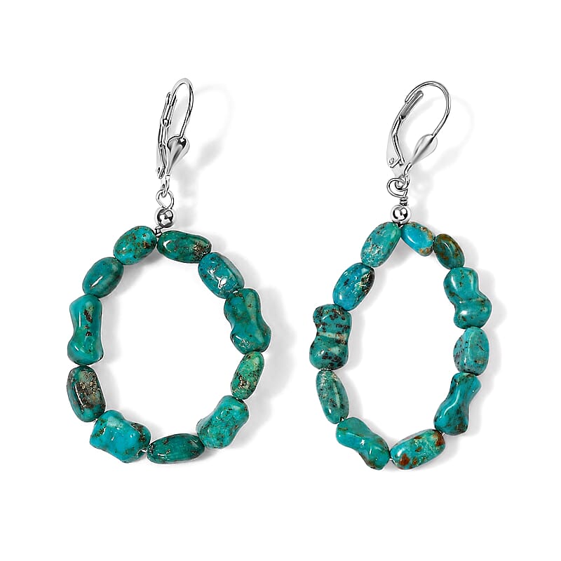 D'Joy Royal Hubei Turquoise 25.00 ctw Earrings in Rhodium Over Sterling Silver
