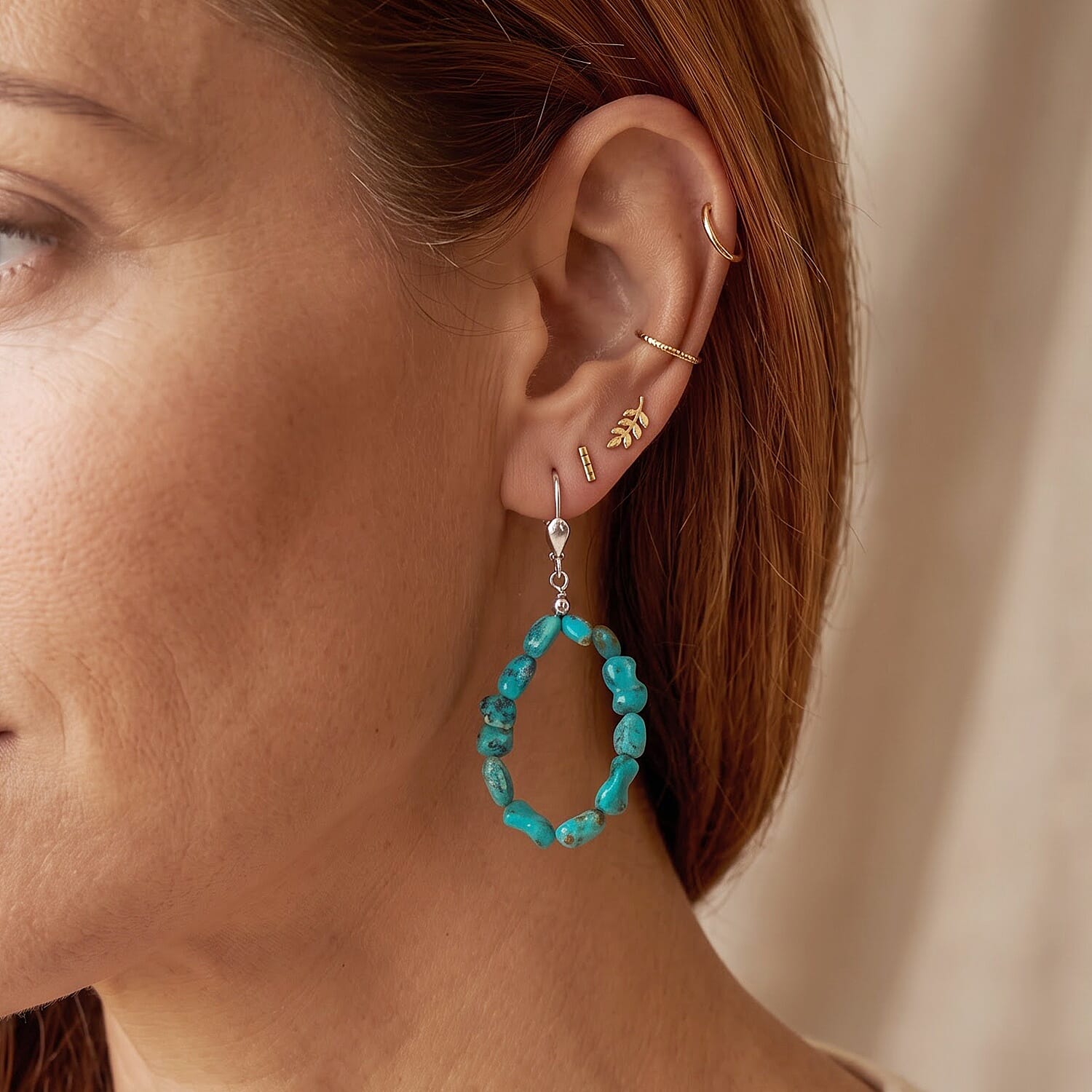 D'Joy Royal Hubei Turquoise 25.00 ctw Earrings in Rhodium Over Sterling Silver