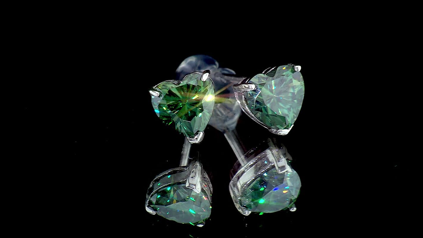 D''Joy Green Moissanite 1.75 ctw Stud Earrings in Rhodium Over Sterling Silver