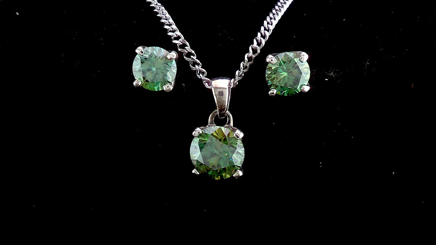 D''Joy Green Moissanite 2.00 ctw Earrings in Rhodium Over Sterling Silver