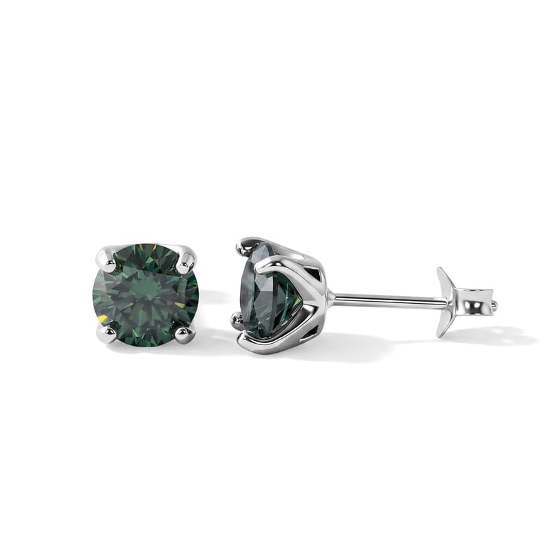 D'Joy Green Moissanite 2.00 ctw Verdant Solitaire Stud Earrings in Rhodium Over Sterling Silver