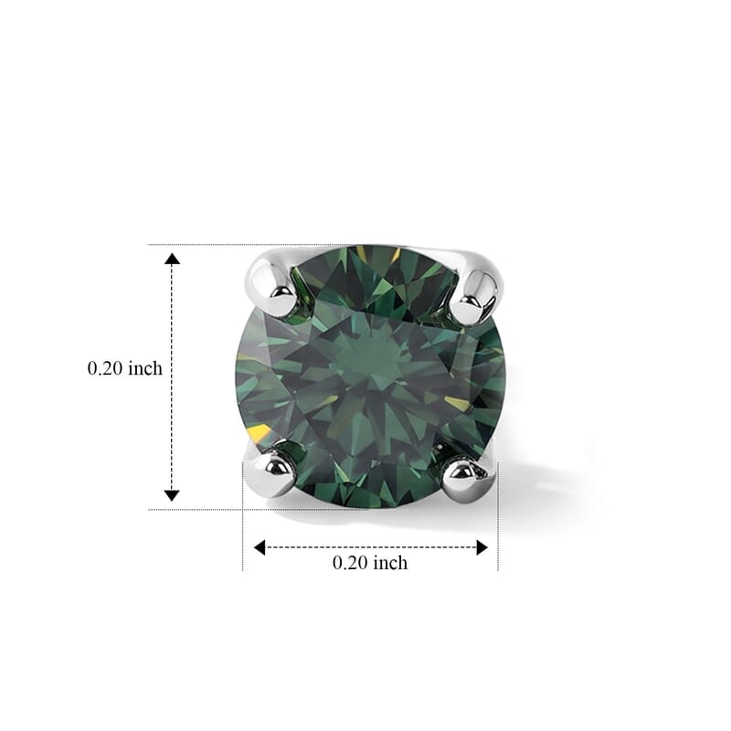 D'Joy Green Moissanite 2.00 ctw Verdant Solitaire Stud Earrings in Rhodium Over Sterling Silver