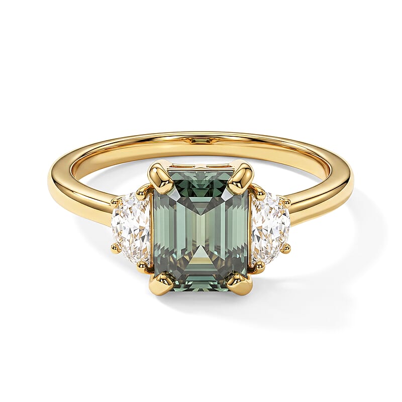 D'Joy Green and White Moissanite 2.10 ctw Ring in 18K Vermeil YG Over Sterling Silver (Size 6.0)