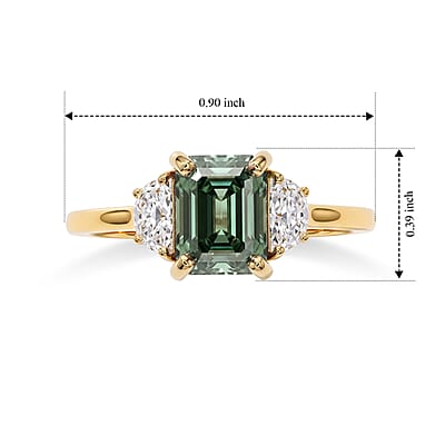 D'Joy Green and White Moissanite 2.10 ctw Ring in 18K Vermeil YG Over Sterling Silver (Size 6.0)