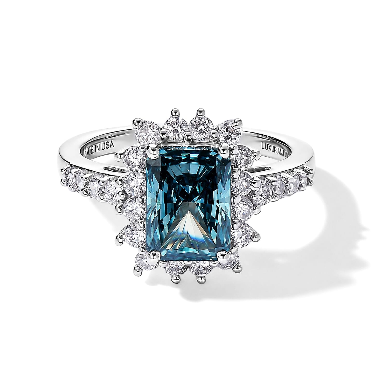 SGL Certified Luxuriant Lab Grown Blue Diamond (IR) and Lab Grown Diamond VS 3.00 ctw Always Together Halo Ring in Rhodium Over Sterling Silver (Size 6.0)